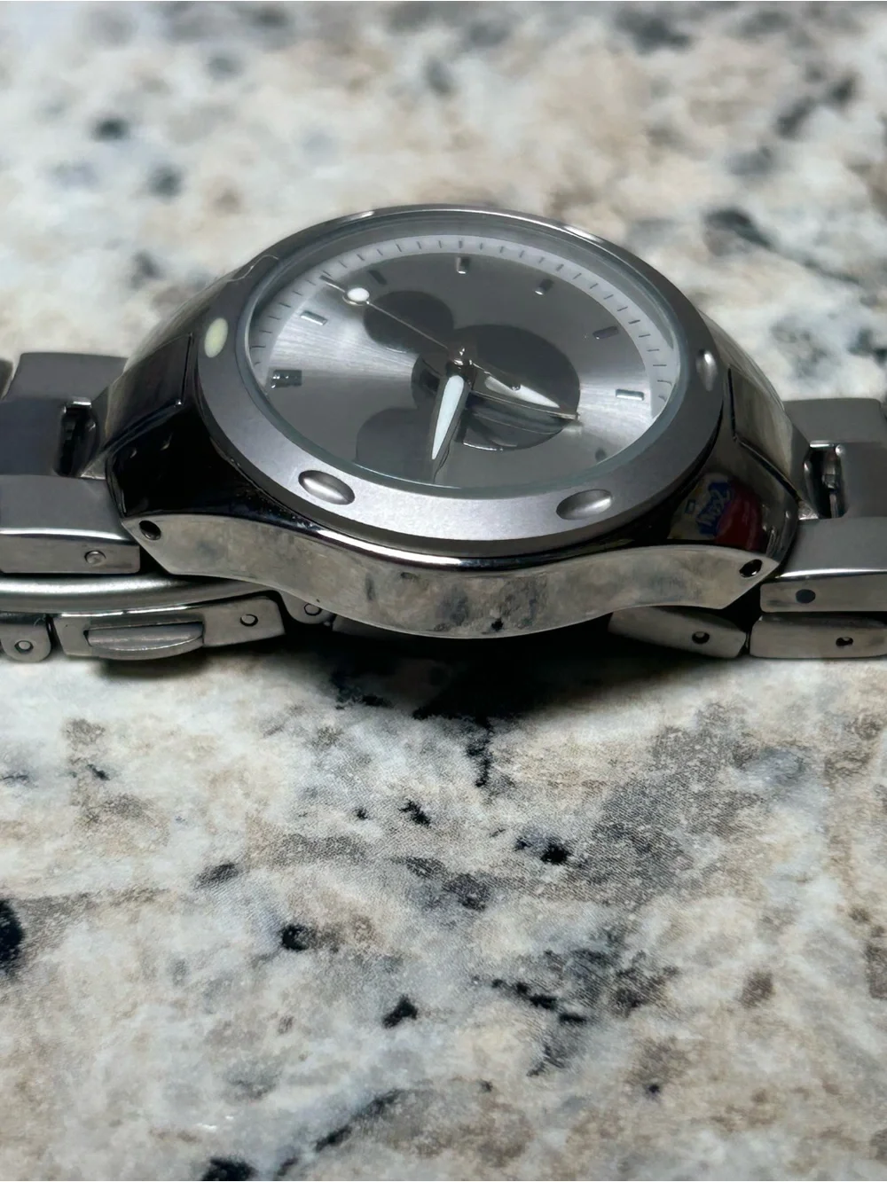 Disney Mickey Mouse Silver Tone Watch 27mm New Old Stock w/ Box Needs Battery